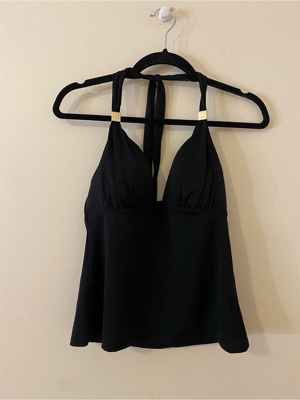 Victoria’s Secret Black Halter V-Neck Women’s swimsuit Tank Top with Gold accent